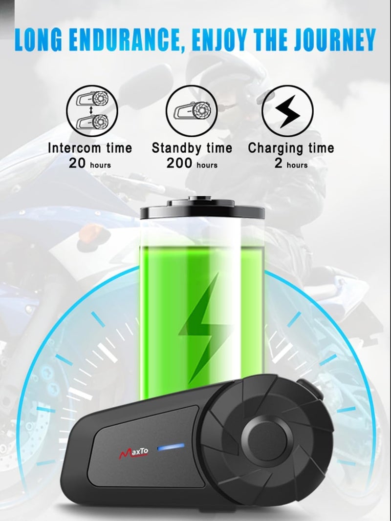 MAXTO Motorcycle Bluetooth Headset, MX1 2-Riders 800M Universal Intercom Communication Systems, HiFi Stereo Sound/IPX6 Waterproof, Motorcycle Helmet Speaker-Intercom-Headset,1 Pack - Image 5